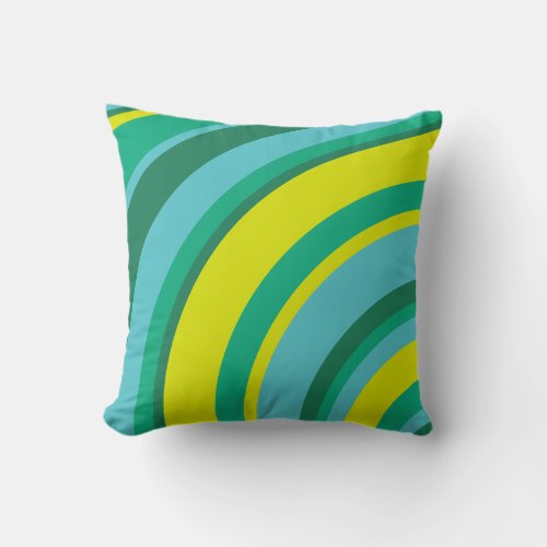 70s Retro Groovy Wave Rainbow Teal Green Yellow Throw Pillow