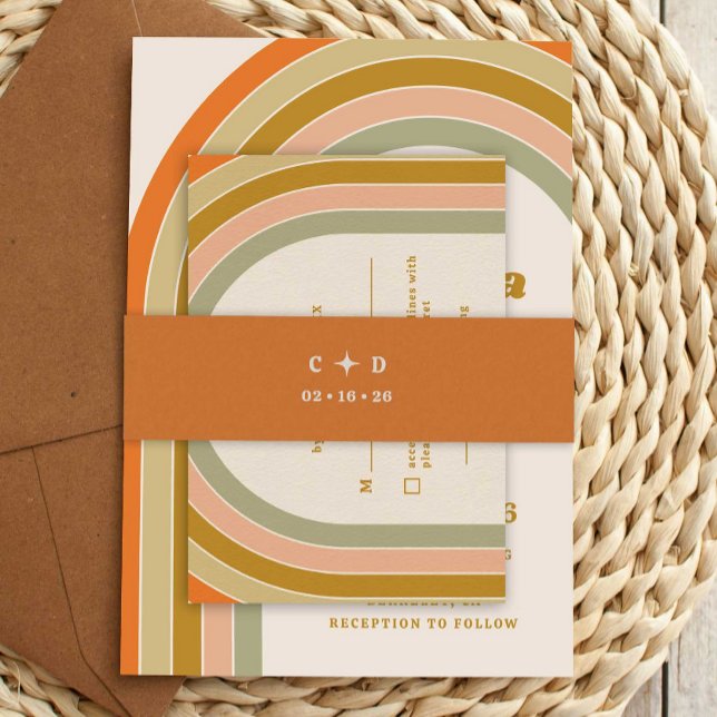 70s Retro Groovy Wedding Invitation Belly Band (70s retro wedding belly bands)