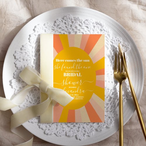 70s Retro Here Comes the Sun Bridal Shower  Invitation