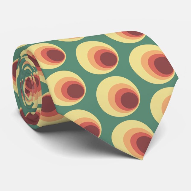 70's Retro Inspired Circle Pattern Neck Tie (Rolled)