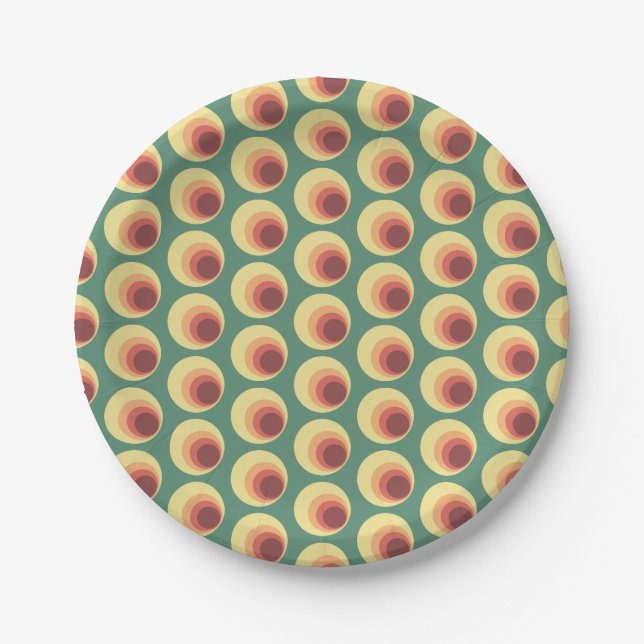 70's Retro Inspired Circle Pattern Paper Plates (Front)