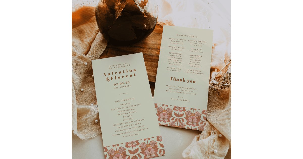 70s Retro Inspired Orange Wedding Program | Zazzle