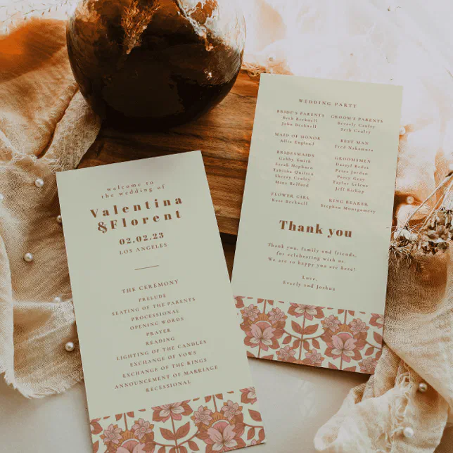 70s Retro Inspired Orange Wedding Program | Zazzle