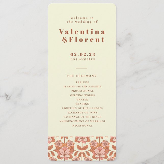 70s Retro Inspired Orange Wedding Program  (Front)