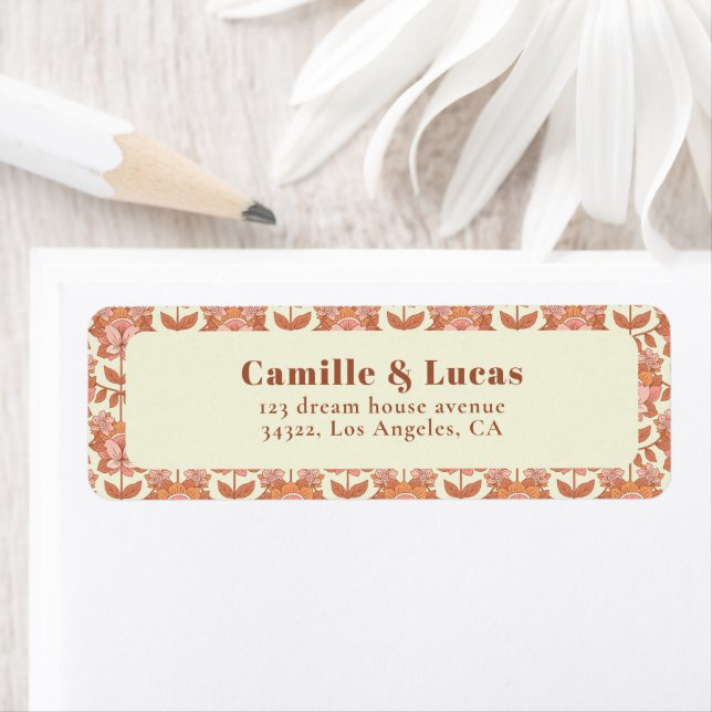 70s Retro Inspired Wedding Return Adress  Label (Insitu)