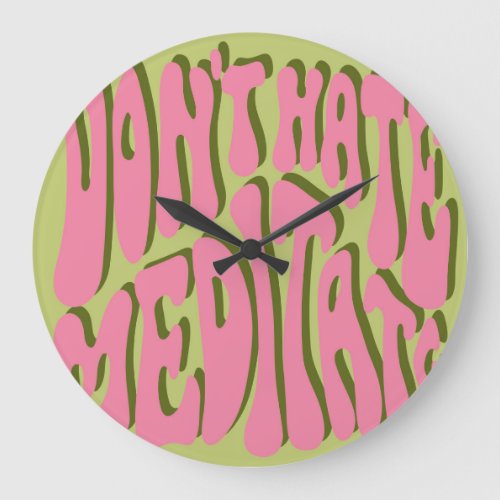 70s Retro Meditate Motivational Poster Large Clock