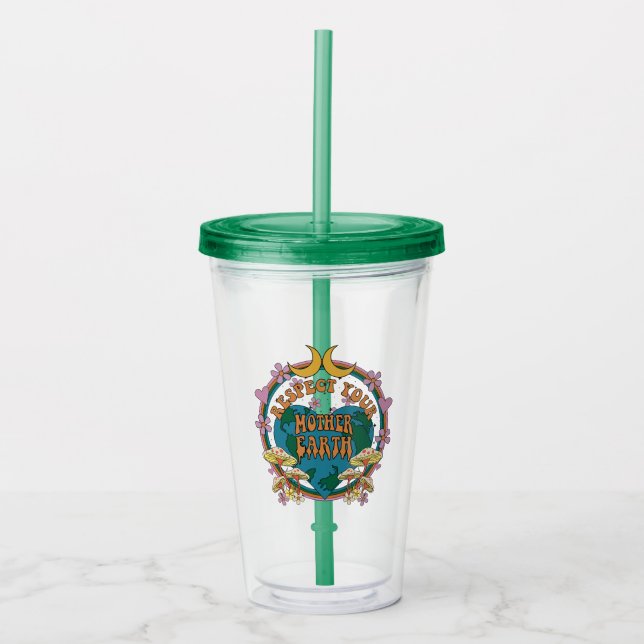 70's Retro Mother Earth Graphic Acrylic Tumbler (Front)