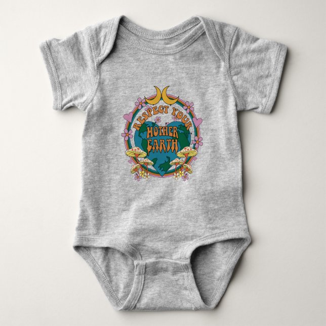 70's Retro Mother Earth Graphic Baby Bodysuit (Front)
