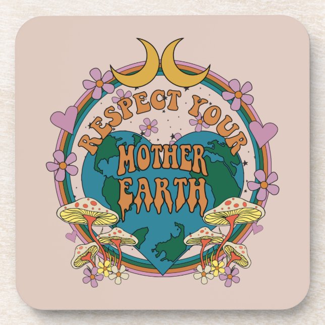 70's Retro Mother Earth Graphic Beverage Coaster (Front)