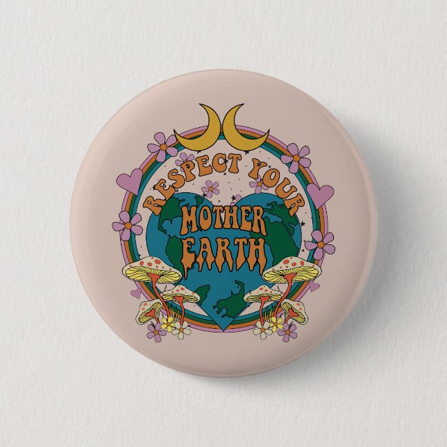 70's Retro Mother Earth Graphic Button (Front)