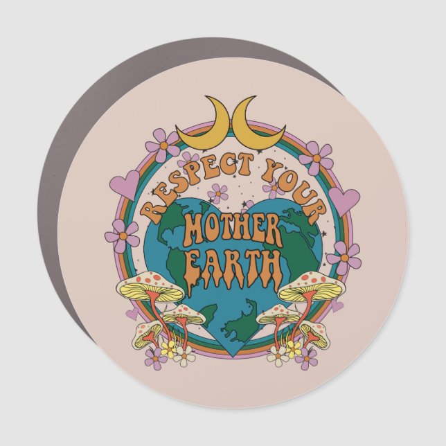 70's Retro Mother Earth Graphic Car Magnet (Front)
