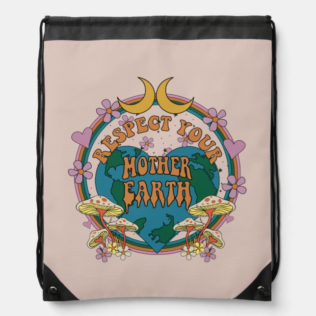 70's Retro Mother Earth Graphic Drawstring Bag (Front)