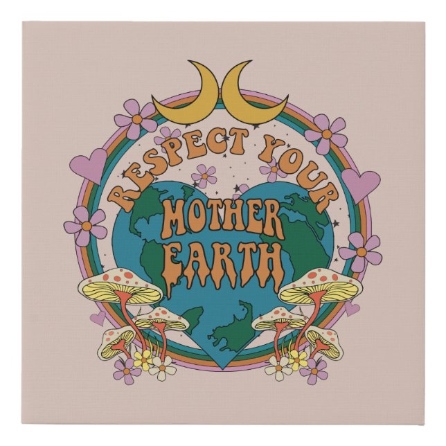 70's Retro Mother Earth Graphic Faux Canvas Print (Front)