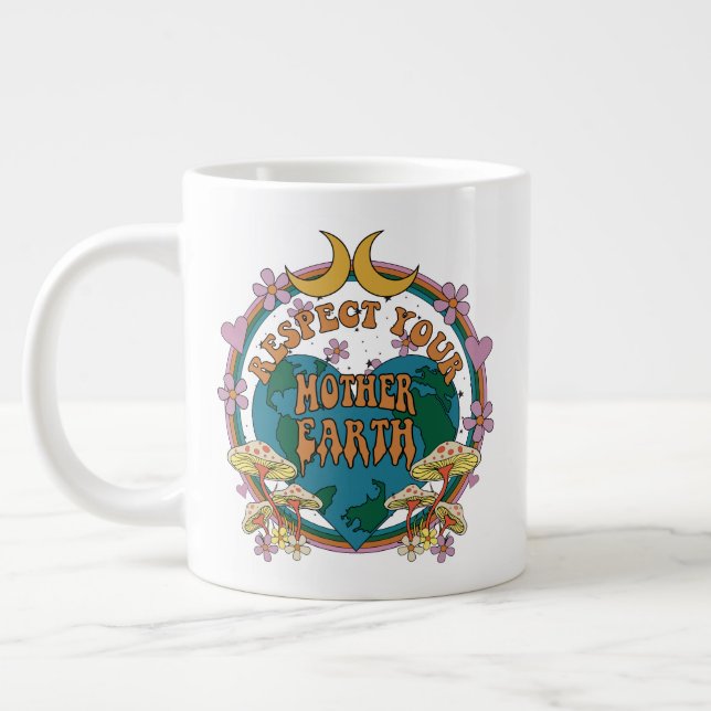 70's Retro Mother Earth Graphic Giant Coffee Mug (Left)