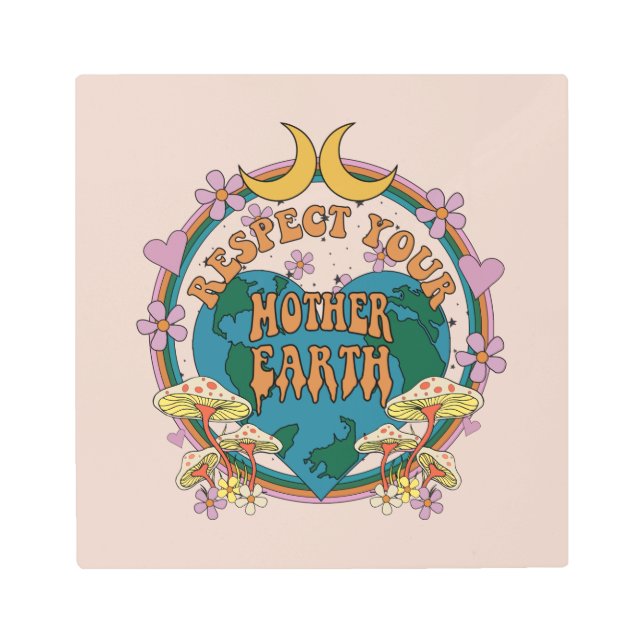 70's Retro Mother Earth Graphic Metal Print (Front)
