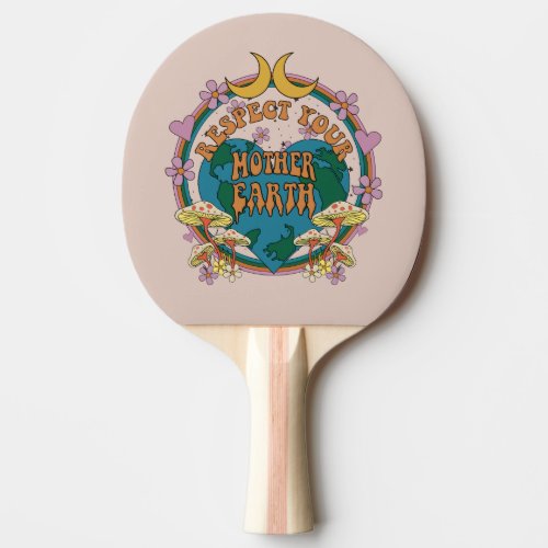 70s Retro Mother Earth Graphic Ping Pong Paddle