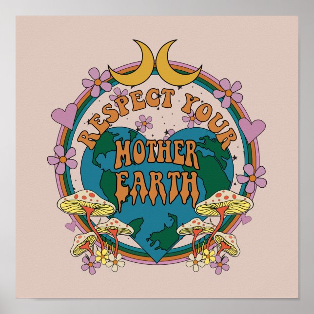 70's Retro Mother Earth Graphic Poster (Front)