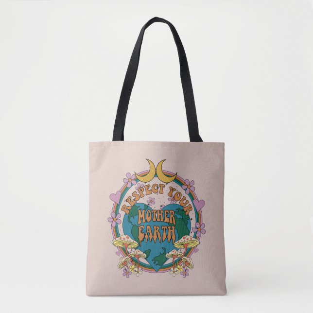 70's Retro Mother Earth Graphic Tote Bag (Front)