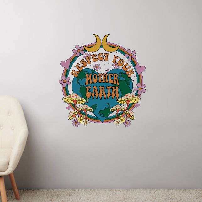 70's Retro Mother Earth Graphic Wall Decal (Living Room 2)