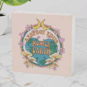 70's Retro Mother Earth Graphic Wooden Box Sign