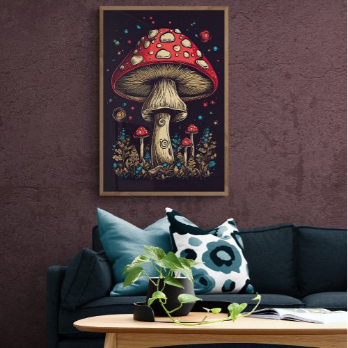 70s Retro Mushroom AI Art  Psychedelic Vintage Poster