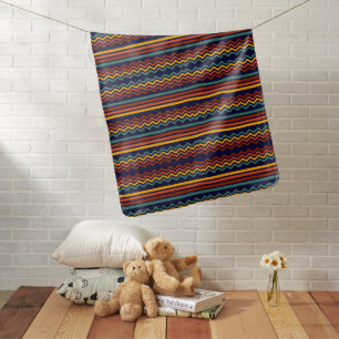 70s Retro Navy & Mustard Boho Chevron Stripes Baby Blanket