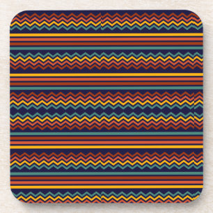 70s Retro Navy & Mustard Boho Chevron Stripes Beverage Coaster