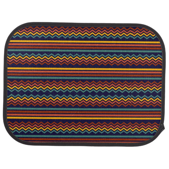 70s Retro Navy & Mustard Boho Chevron Stripes Car Floor Mat (Rear)