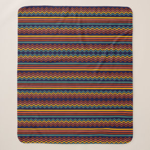 70s Retro Navy & Mustard Boho Chevron Stripes Sherpa Blanket