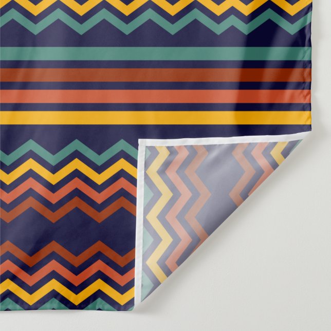 70s Retro Navy & Mustard Boho Chevron Stripes Tapestry (Detail)