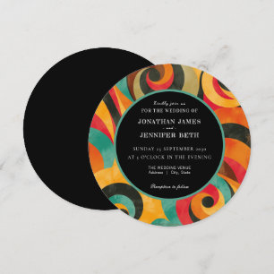 70s Retro Orange Red Teal Wedding Invitation