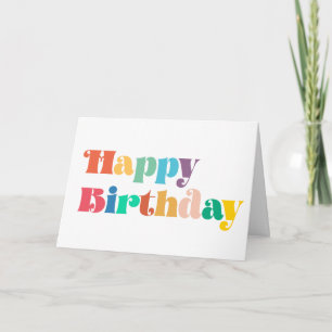 70s Retro script colorful Happy Birthday Card