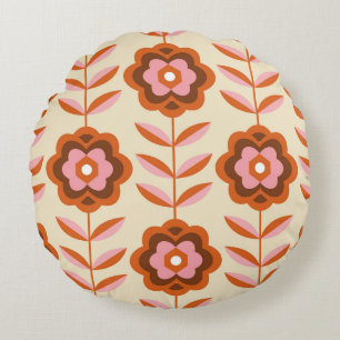 70's Retro Seamless Pattern. 60s and 70s Aesthetic Round Pillow