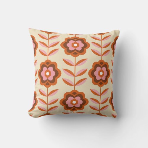 70s Retro Seamless Pattern 60s and 70s Esthetic Throw Pillow