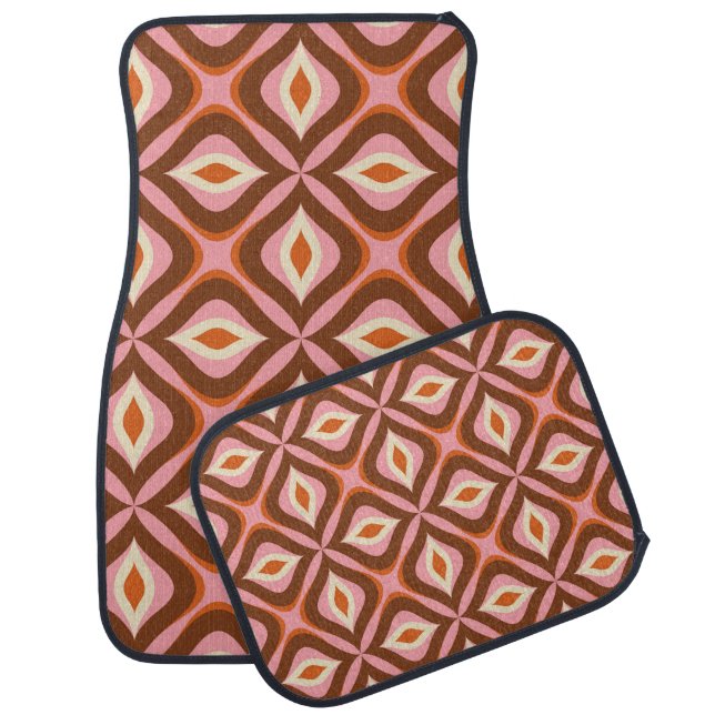 70s Retro Seamless Pattern in Orange,  Brown,  Pin Car Floor Mat (Set)
