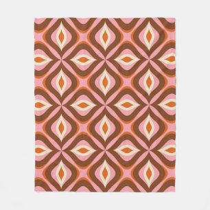 70s Retro Seamless Pattern in Orange, Brown, Pin Fleece Blanket