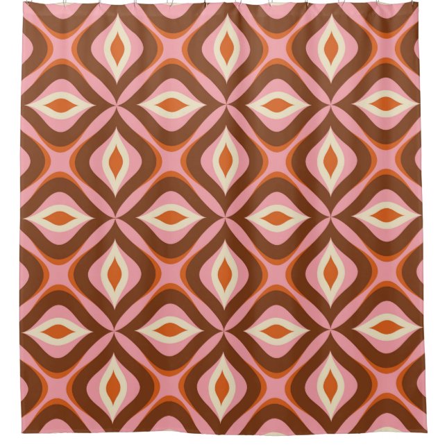 70s Retro Seamless Pattern in Orange,  Brown,  Pin Shower Curtain (Front)