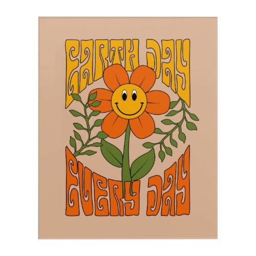 70s Retro Smiling Daisy Flower Acrylic Print