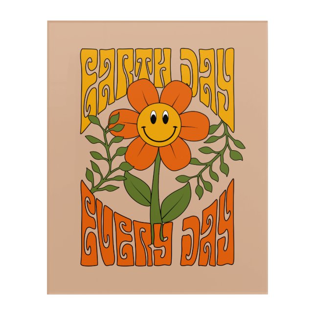 70's Retro Smiling Daisy Flower Acrylic Print (Front)