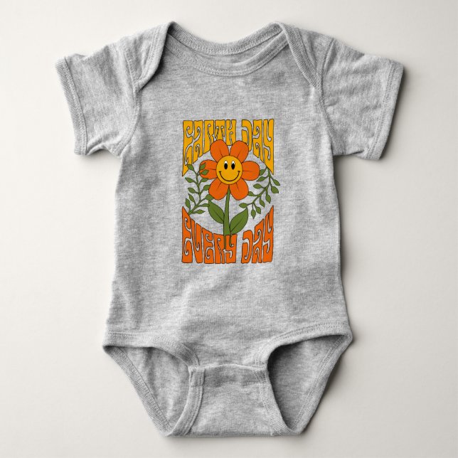 70's Retro Smiling Daisy Flower Baby Bodysuit (Front)