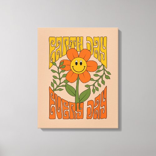 70s Retro Smiling Daisy Flower Canvas Print