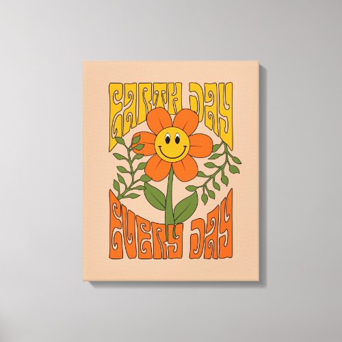 70s Retro Smiling Daisy Flower Canvas Print