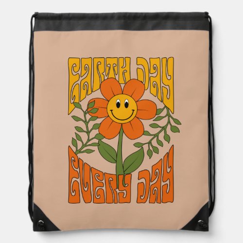 70s Retro Smiling Daisy Flower Drawstring Bag
