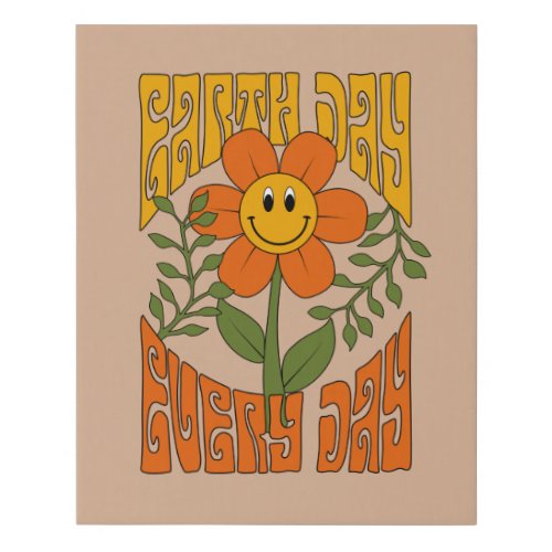 70s Retro Smiling Daisy Flower Faux Canvas Print
