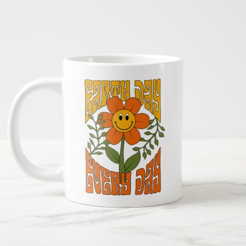 70s Retro Smiling Daisy Flower Giant Coffee Mug