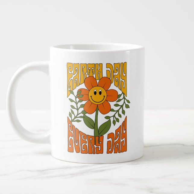 70's Retro Smiling Daisy Flower Giant Coffee Mug (Left)