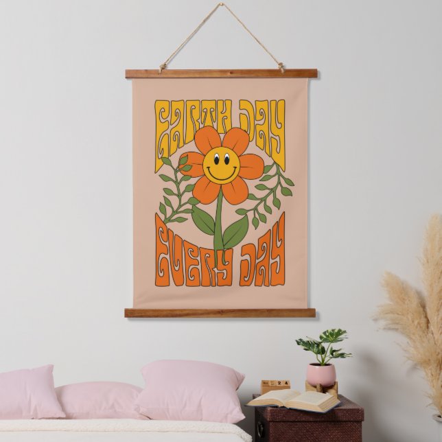 70's Retro Smiling Daisy Flower Hanging Tapestry (Bedroom)