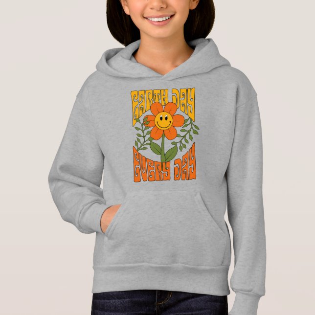 70's Retro Smiling Daisy Flower Hoodie (Front)