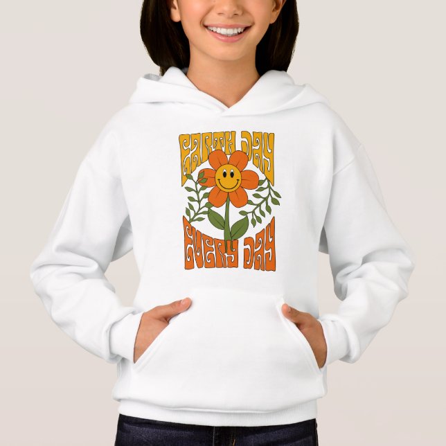 70's Retro Smiling Daisy Flower Hoodie (Front)