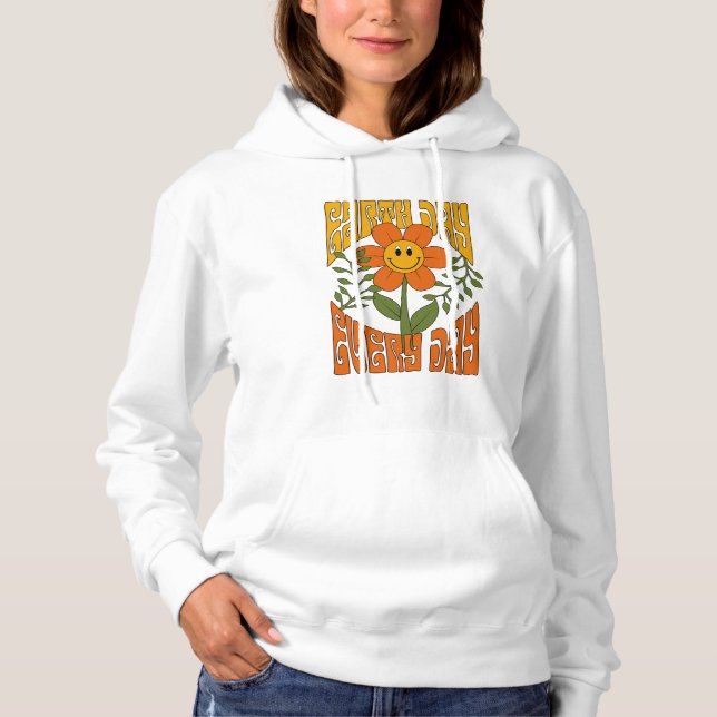 70's Retro Smiling Daisy Flower Hoodie (Front)